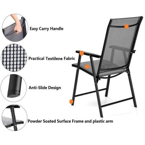 4-Pack Patio Folding Chairs Portable for Outdoor Camping, Beach, Deck Dining Chair with Armrest, Patio Textilene Chairs Set of 4, Gray