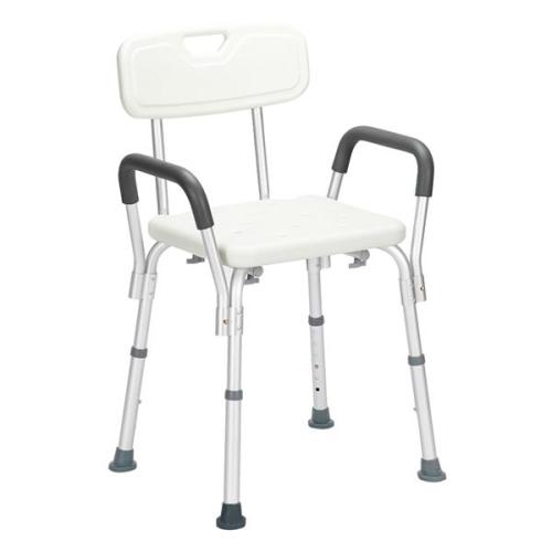 Aluminum Alloy Lifting Bath Chair 6 Files With Armrests With Backrest PE Seat Stool Rubber Floor Mat White