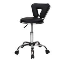 Hydraulic Rolling Swivel Salon Stool Chair Height Adjustable Home Spa Massage Manicure Facial Stool with Backrest and Wheels,Black/White