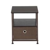 Nightstand 1-Drawer Shelf Storage- Bedside Furniture & Accent End Table Chest For Home, Bedroom, Office, College Dorm, Steel Frame, Wood Top, Easy Pull Fabric Bins Brown/Grey