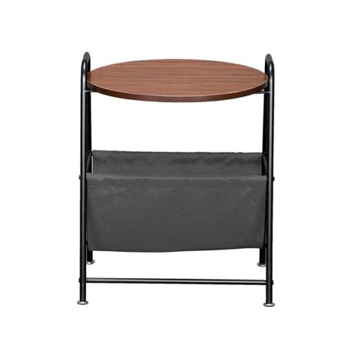 HODELY Wood Color Two-Layer Trapezoidal Belt Oxford PVC Waterproof Cloth Book Bag Wrought Iron Side Table