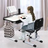 80CM Hand-cranked Lifting Top Can Tilt Children Learning Table And Chair Black (With Reading Stand Without Desk Lamp)