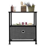 Nightstand 1-Drawer Shelf Storage- Bedside Furniture & Accent End Table Chest For Home, Bedroom, Office, College Dorm, Steel Frame, Wood Top, Easy Pull Fabric Bins Brown/Grey