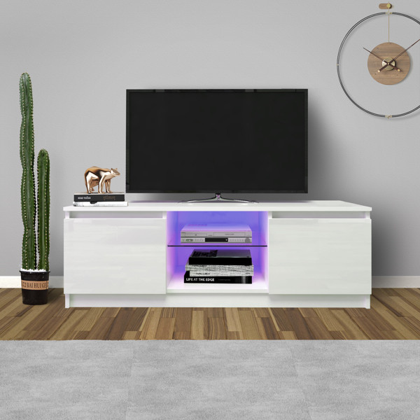 TV Cabinet Wholesale, White TV Stand with Lights, Modern LED TV Cabinet with Storage Drawers, Living Room Entertainment Center Media Console Table