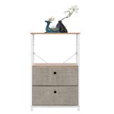 Nightstand 2-Drawer Shelf Storage - Bedside Furniture & Accent End Table Chest For Home, Bedroom, Office, College Dorm, Steel Frame, Wood Top, Easy Pull Fabric Bins, Linen / Natural