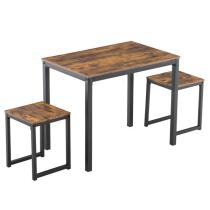 Simple Three-piece Dining Table and Chair Set, Burnt Wood Color 75cm High (90 x 60 x 75cm)