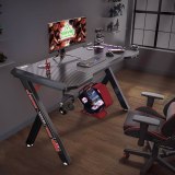 SOViD Gaming Desk with LED RGB Lights 47 Inch PC Computer Desk Y Shaped Gamer Setup Accessories for Sons' Gift Game Table Gamer Handle Rack Cup Holder & Headphone Hook Black