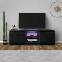 TV Cabinet Wholesale, Black TV Stand with Lights, Modern LED TV Cabinet with Storage Drawers, Living Room Entertainment Center Media Console Table
