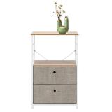 Nightstand 2-Drawer Shelf Storage - Bedside Furniture & Accent End Table Chest For Home, Bedroom, Office, College Dorm, Steel Frame, Wood Top, Easy Pull Fabric Bins, Linen / Natural
