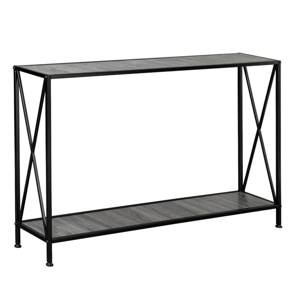 Artisasset Grey MDF Countertop Black Wrought Iron Base 2 Layers Forked Console Table