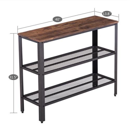 Industrial Style Three-Layer Cross Porch Table Two-Layer Iron Net Black Walnut Color (101.5 x 35 x 80 cm)