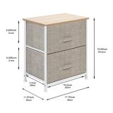 2 Drawers -Night Stand, End Table Storage Tower - Sturdy Steel Frame, Wood Top, Easy Pull Fabric Bins - Organizer Unit For Bedroom, Hallway, Entryway, Closets - Textured Print, Linen / Natural