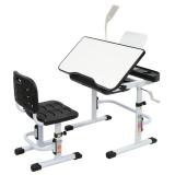 80CM Hand-cranked Lifting Top Can Tilt Children Learning Table And Chair Black (With Reading Stand   USB Interface Desk Lamp)