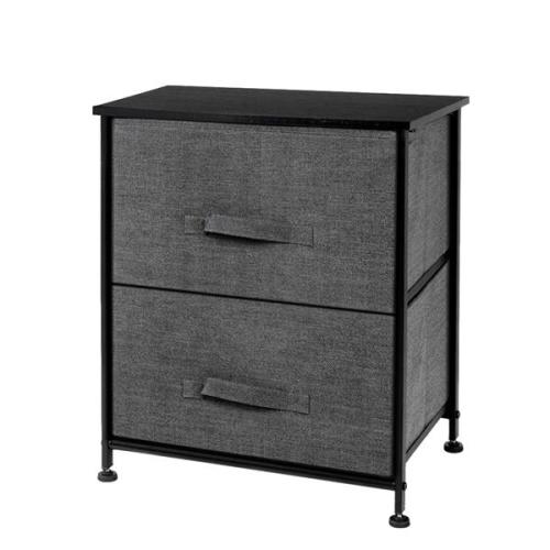 2 Drawers -Night Stand, End Table Storage Tower - Sturdy Steel Frame, Wood Top, Easy Pull Fabric Bins - Organizer Unit For Bedroom, Hallway, Entryway, Closets - Textured Print, Grey