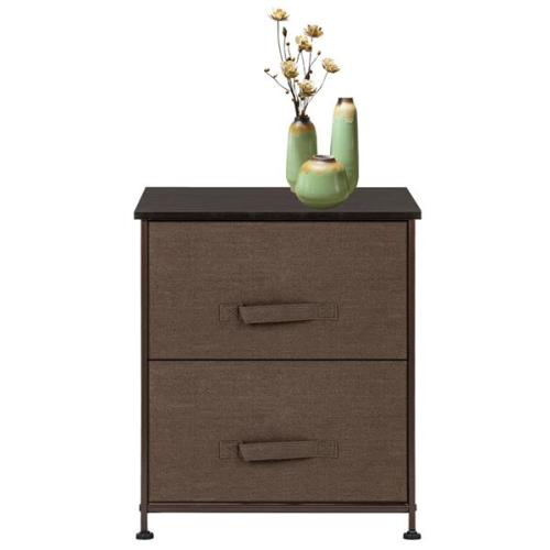 2 Drawers -Night Stand, End Table Storage Tower - Sturdy Steel Frame, Wood Top, Easy Pull Fabric Bins - Organizer Unit For Bedroom, Hallway, Entryway, Closets - Textured Print, Brown