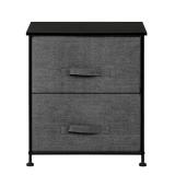 2 Drawers -Night Stand, End Table Storage Tower - Sturdy Steel Frame, Wood Top, Easy Pull Fabric Bins - Organizer Unit For Bedroom, Hallway, Entryway, Closets - Textured Print, Grey