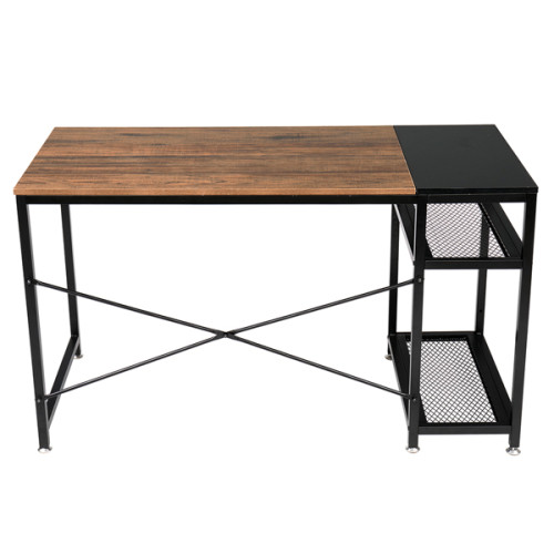FCH 51  Study Computer Desk Home Office Writing Desk PC Table with 2 Shelves Rustic Brown & Black