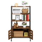 Bookshelf, Storage Cabinet with 3 Shelves and 2 Doors, Industrial Bookcase in Living Room, Study, Bedroom, Multifunctional, Rustic Brown