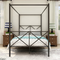 Metal Canopy Bed Frame, Platform Bed Frame with X Shaped Frame, Black, Twin/Full/Queen Size