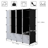 16 Cube Organizer Stackable Plastic Cube Storage Shelves Design Multifunctional Modular Closet Cabinet with Hanging Rod White Doors and Black Panels
