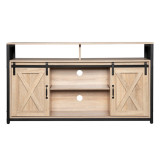 FCH 4-layer Double Barn Door with Sliding Rail X-shaped Panel TV Cabinet Industrial Wind MDF with Triamine White Oak Color