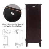 Standing Jewelry Armoire Cabinet Makeup Mirror and Top Divided Storage Organizer, Large Standing Jewelry Armoire Storage Chest with 7 Drawers, 2 Swing Doors,16 Necklace Hooks, Dark Brown   Beige Flann