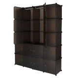 20 Cube Organizer Stackable Plastic Cube Storage Shelves Design Multifunctional Modular Closet Cabinet with Hanging Rod Brown