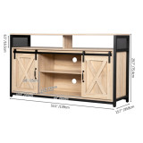 FCH 4-layer Double Barn Door with Sliding Rail X-shaped Panel TV Cabinet Industrial Wind MDF with Triamine White Oak Color