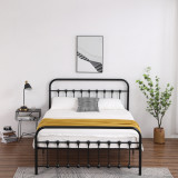 Single-Layer Curved Frame Bed Head and Foot Tube with Shell Decoration Full Black Iron Bed
