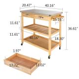 FCH Moveable Kitchen Cart with Stainless Steel Table Top & Two Drawers & Two Shelves Burlywood
