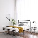 Single-Layer Curved Frame Bed Head and Foot Tube with Shell Decoration Full Black Iron Bed