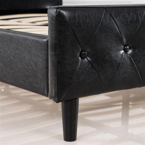 Button Decoration PU Iron Bed Black Twin