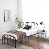 Single-Layer Curved Frame Bed Head and Foot Center Raised Vertical Pipe with Ball Decoration Twin Black Iron Bed