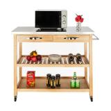 FCH Moveable Kitchen Cart with Stainless Steel Table Top & Two Drawers & Two Shelves Burlywood