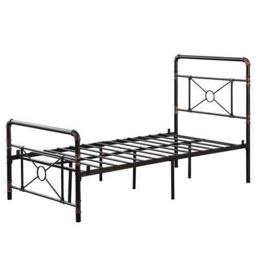 Single-layer Water Pipe Bed with Cross Design and Foot End Twin Black Iron Bed