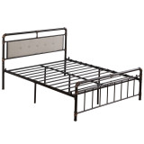 Single-Layer Bed Head and Soft Pull Buckle Bed End Standpipe Water Pipe Bed Full Black Gold-Painted Iron Bed