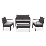 4 PCS Outdoor Patio Rattan Wicker Furniture Set with Table Sofa Cushioned Light Grey