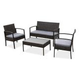4 PCS Outdoor Patio Rattan Wicker Furniture Set with Table Sofa Cushioned Light Grey