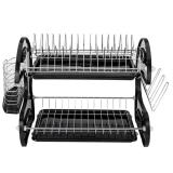 Multifunctional Dual Layers Bowls & Dishes & Chopsticks & Spoons Collection Shelf Dish Drainer Black