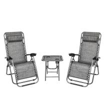 2PCS Zero Gravity Lounge Chair Grey with Portable Cup Holder Table