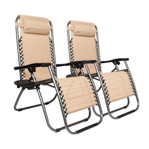 2pcs Plum Blossom Lock Portable Folding Chairs with Saucer Khaki