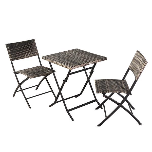 Oshion Folding Rattan Chair Three-Piece Square Table-Grey