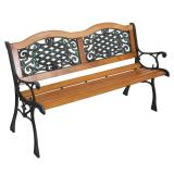 49  Garden Bench Outdoor Patio Park Chair Furniture Hardwood Slats Cast Iron Frame