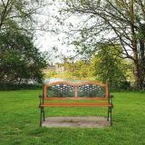 49  Garden Bench Outdoor Patio Park Chair Furniture Hardwood Slats Cast Iron Frame
