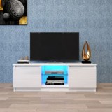 TV Cabinet Wholesale, White TV Stand with Lights, Modern LED TV Cabinet with Storage Drawers, Living Room Entertainment Center Media Console Table