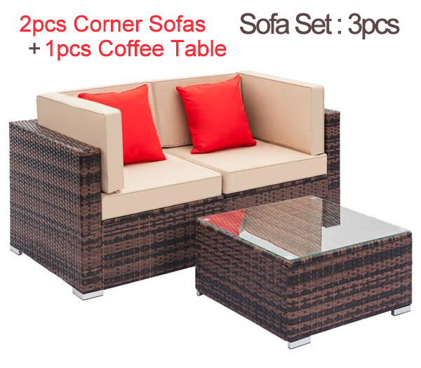 Weaving Rattan Sofa Set with 2pcs Sofas & 1 pcs Coffee Table