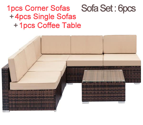 Weaving Rattan Sofa Set with 5pcs Sofas & 1 pcs Coffee Table