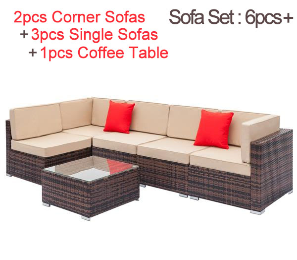Weaving Rattan Sofa Set with 5pcs Sofas & 1 pcs Coffee Table