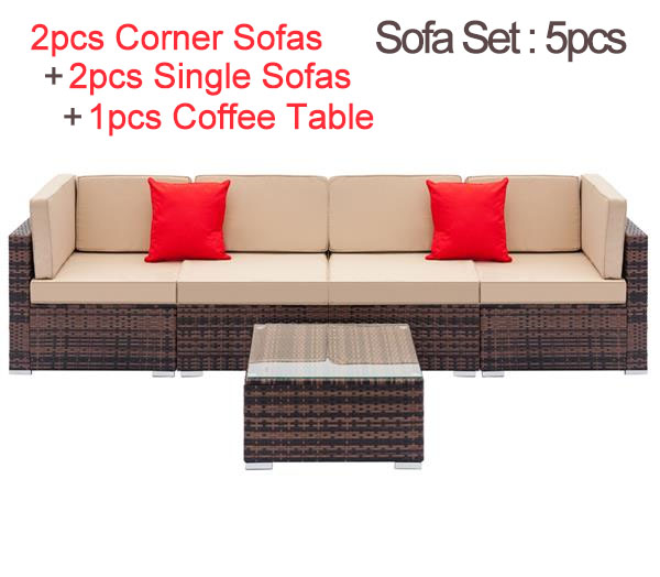 Weaving Rattan Sofa Set with 4pcs Sofas & 1 pcs Coffee Table