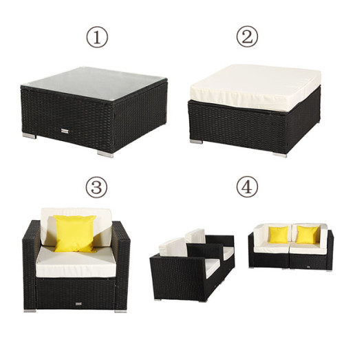 1 pce Rattan Coffee Table /  1pcs Rattan Ottoman Sofa / 1pcs Single armrest sofa / 4 Pieces Patio PE Wicker Rattan Corner Sofa